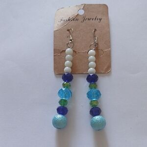 Blue and White Beaded Earrings